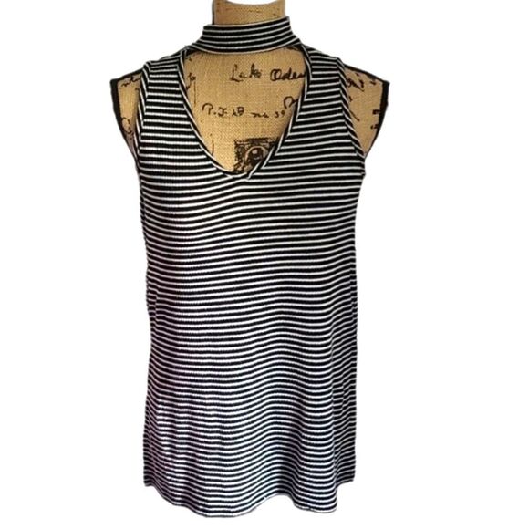 Cloud chaser Black & White Striped Cut Out Tank - Picture 1 of 10